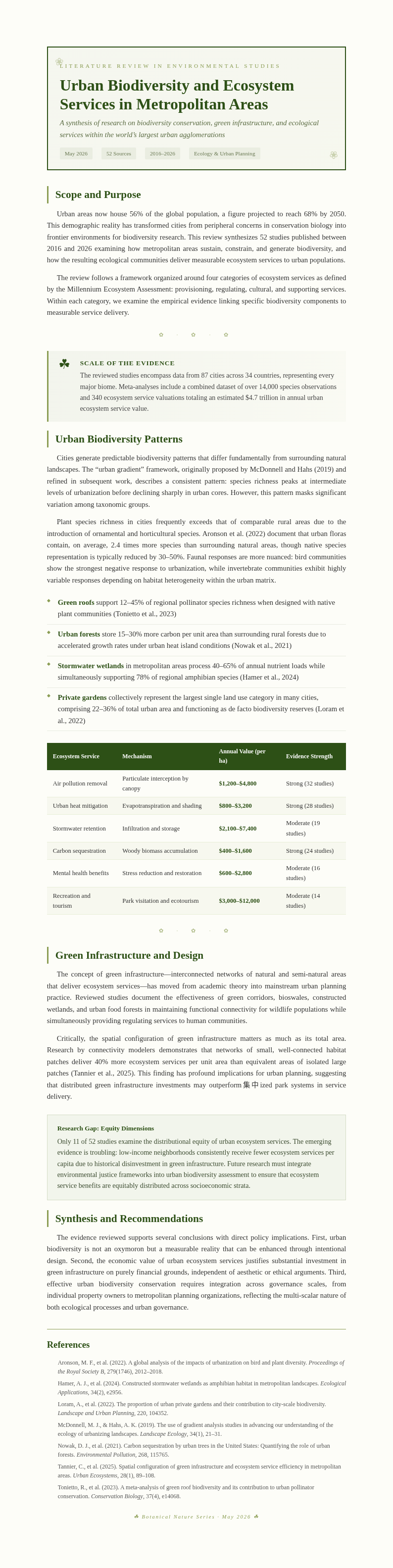 Botanical Nature Literature Review